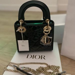 NEW Mini Lady Dior Black Patent Cannage Calfskin